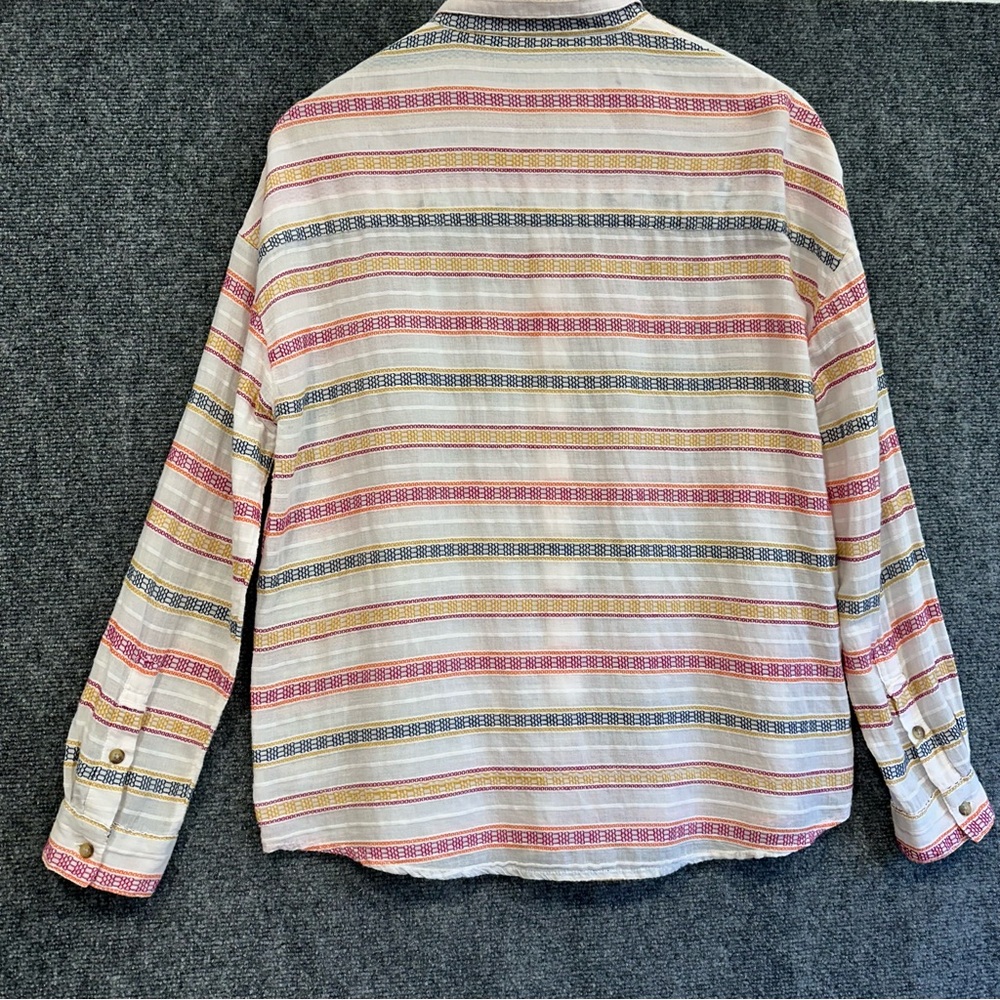 Sundance cotton top M button up long sleeve embroidered striped windowpane shirt - Picture 4 of 10